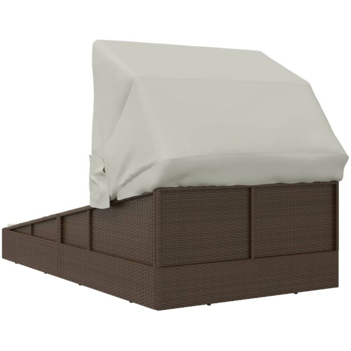 Solsäng med hopfällbart tak brun 200x114x128 cm konstrotting vidaXL – bild 5