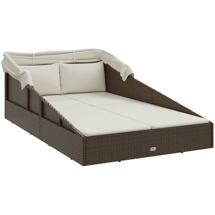 Solsäng med hopfällbart tak brun 200x114x128 cm konstrotting vidaXL – bild 6