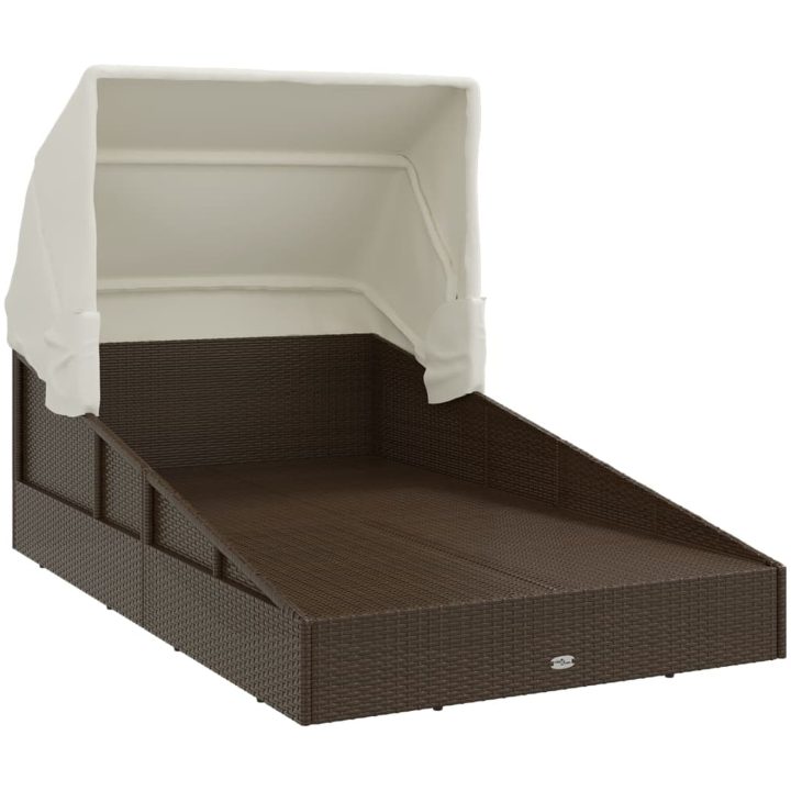 Solsäng med hopfällbart tak brun 200x114x128 cm konstrotting vidaXL – bild 7
