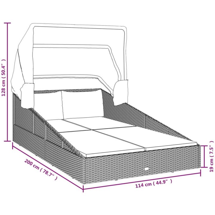 Solsäng med hopfällbart tak brun 200x114x128 cm konstrotting vidaXL – bild 9