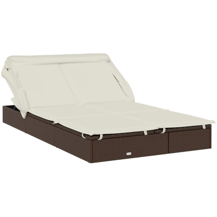 Solsäng med hopfällbart tak brun 213x118x97cm konstrotting vidaXL – bild 2