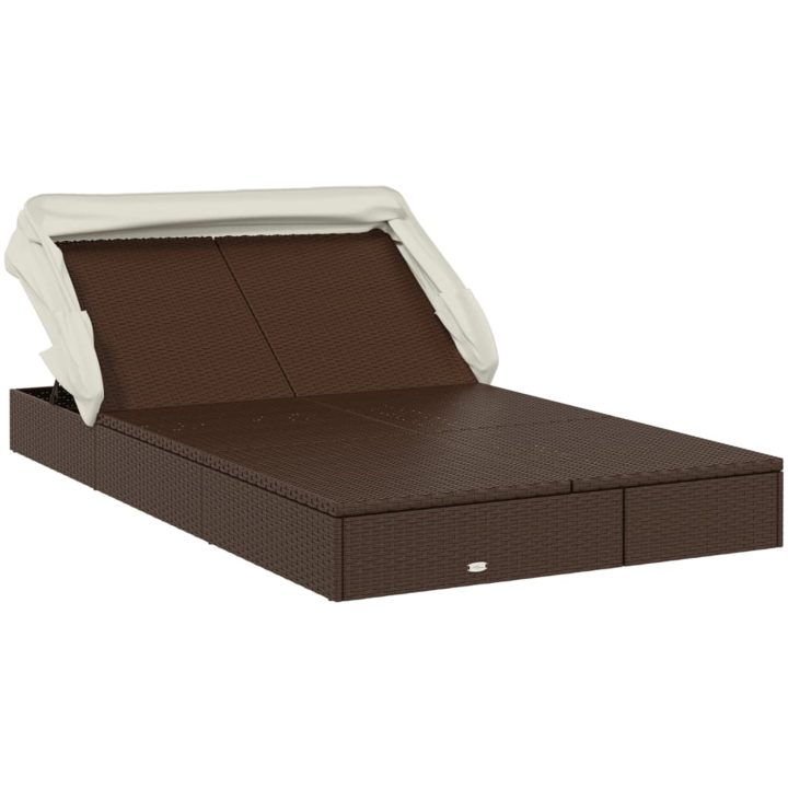 Solsäng med hopfällbart tak brun 213x118x97cm konstrotting vidaXL – bild 3