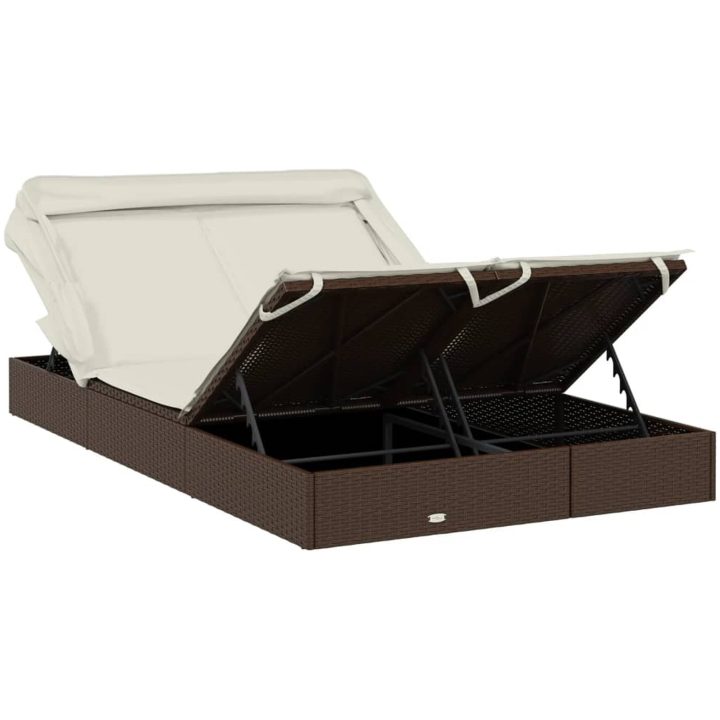 Solsäng med hopfällbart tak brun 213x118x97cm konstrotting vidaXL – bild 10