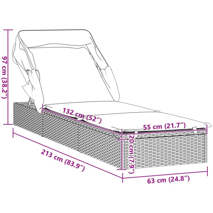 Solsäng med hopfällbart tak brun 213x63x97 cm PE-rotting vidaXL – bild 11