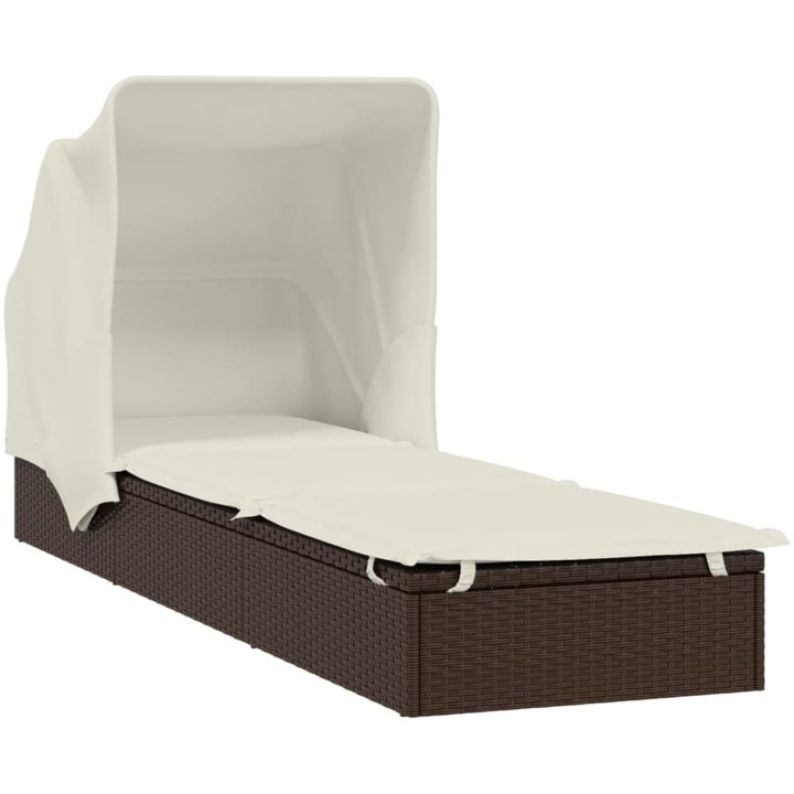 Solsäng med hopfällbart tak brun 213x63x97 cm PE-rotting vidaXL – bild 4