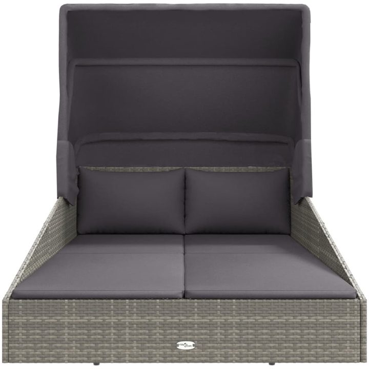 Solsäng med hopfällbart tak grå 200x114x128 cm konstrotting vidaXL – bild 3