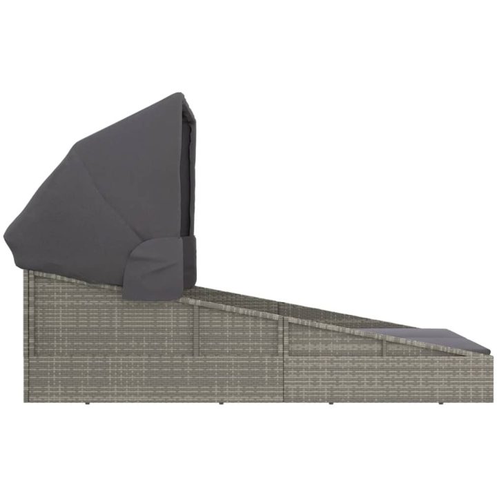 Solsäng med hopfällbart tak grå 200x114x128 cm konstrotting vidaXL – bild 4