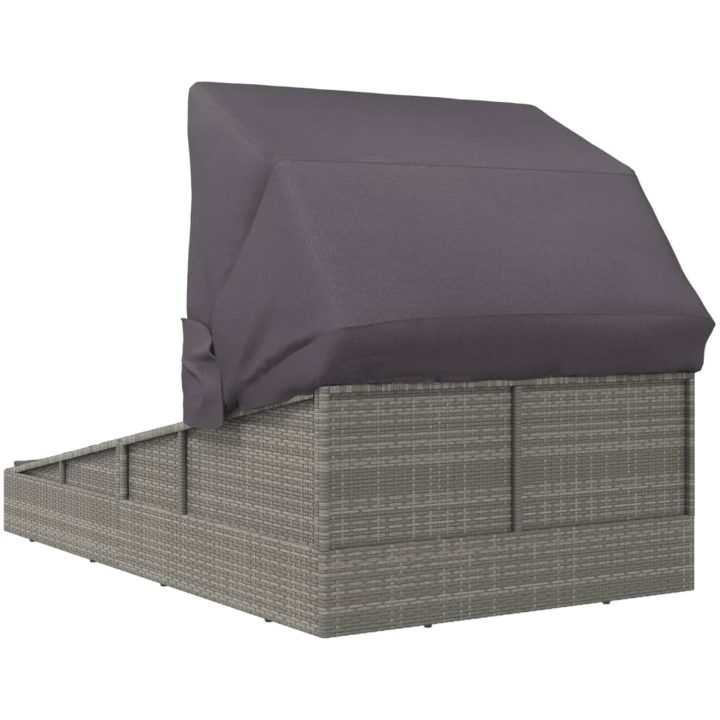 Solsäng med hopfällbart tak grå 200x114x128 cm konstrotting vidaXL – bild 5