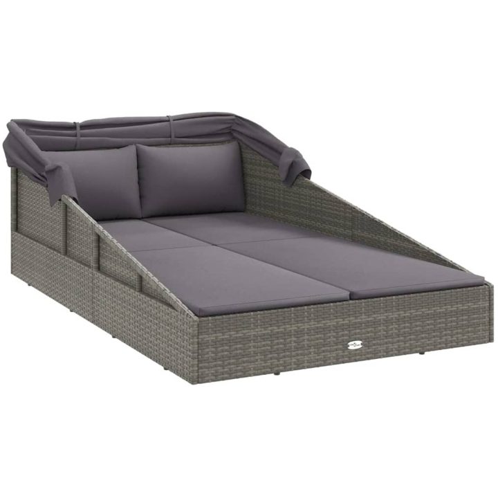 Solsäng med hopfällbart tak grå 200x114x128 cm konstrotting vidaXL – bild 6