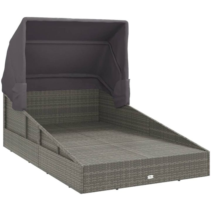 Solsäng med hopfällbart tak grå 200x114x128 cm konstrotting vidaXL – bild 7