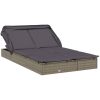 Solsäng med hopfällbart tak grå 213x118x97 cm konstrotting vidaXL – miniatyr 2