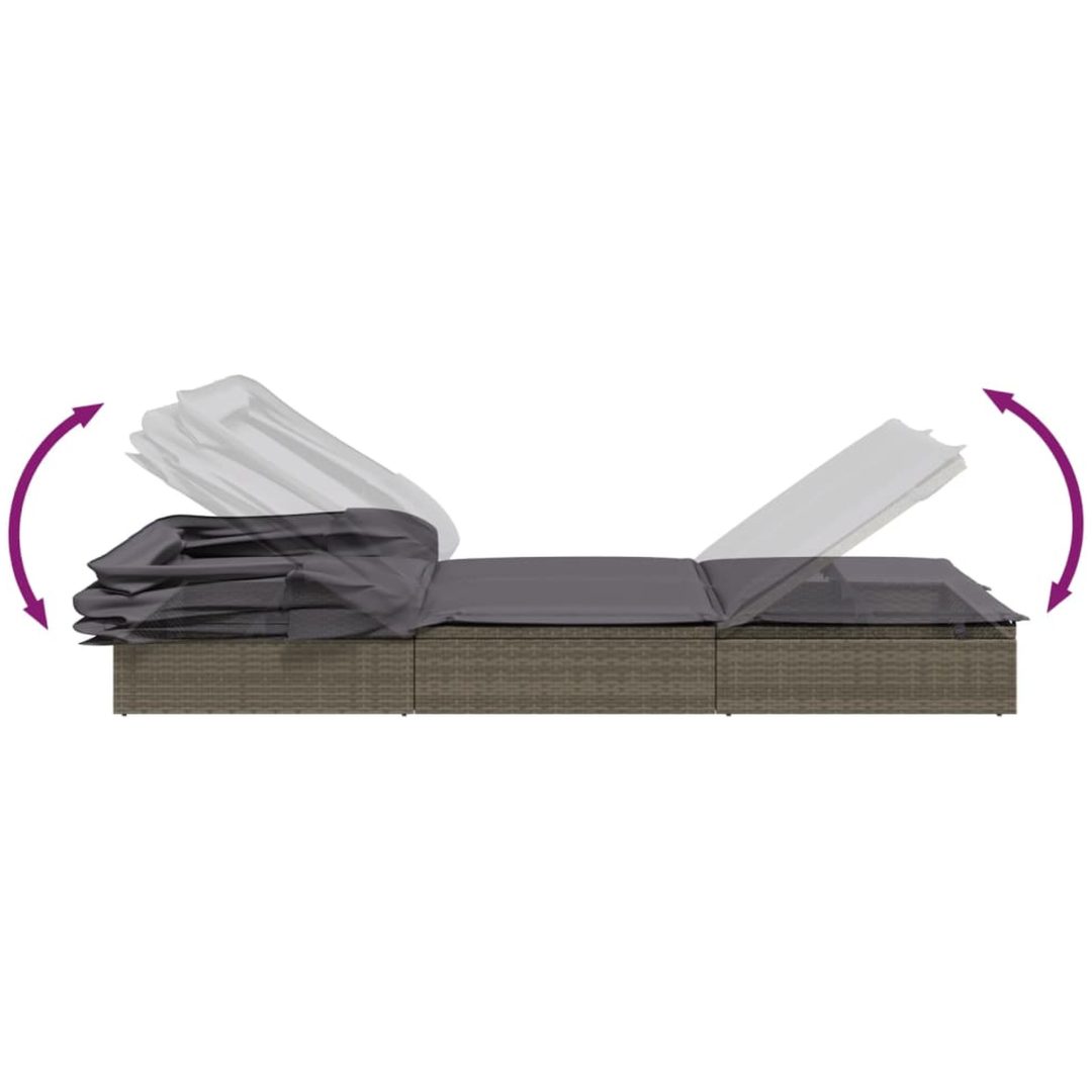Solsäng med hopfällbart tak grå 213x118x97 cm konstrotting vidaXL – bild 11
