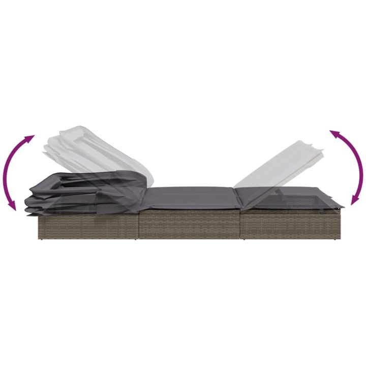 Solsäng med hopfällbart tak grå 213x118x97 cm konstrotting vidaXL – bild 11