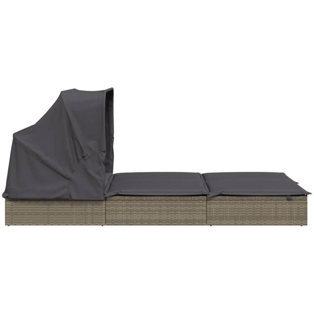 Solsäng med hopfällbart tak grå 213x118x97 cm konstrotting vidaXL – bild 8