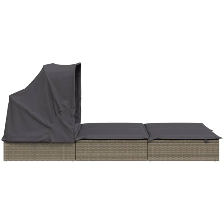 Solsäng med hopfällbart tak grå 213x118x97 cm konstrotting vidaXL – bild 8