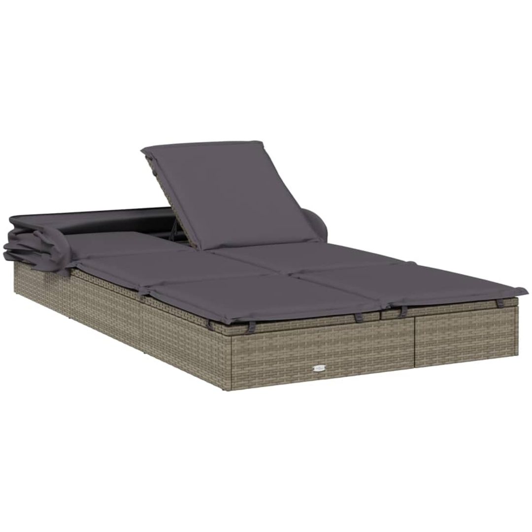 Solsäng med hopfällbart tak grå 213x118x97 cm konstrotting vidaXL – bild 9