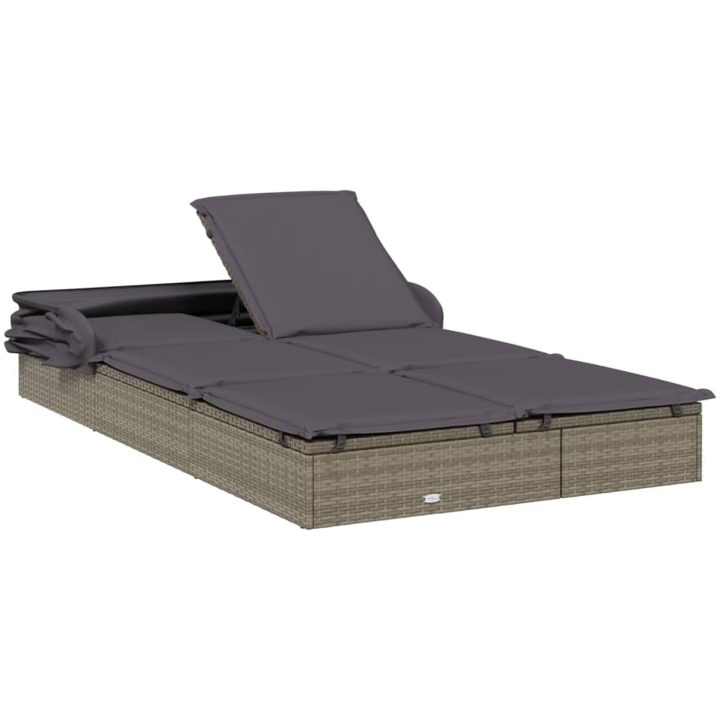 Solsäng med hopfällbart tak grå 213x118x97 cm konstrotting vidaXL – bild 9