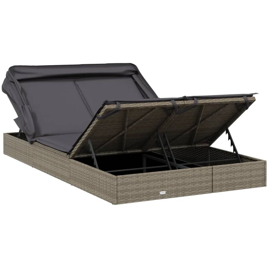 Solsäng med hopfällbart tak grå 213x118x97 cm konstrotting vidaXL – bild 10