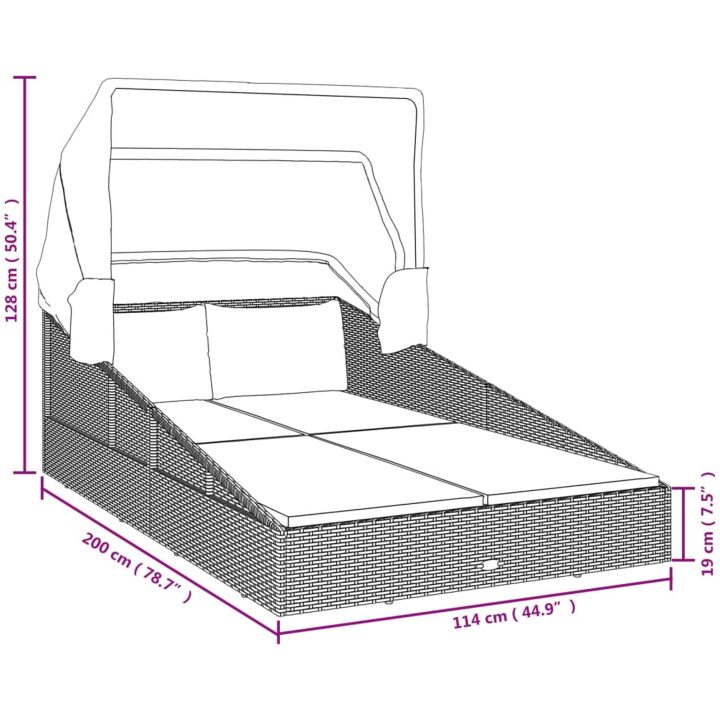 Solsäng med hopfällbart tak svart 200x114x128 cm konstrotting vidaXL – bild 9
