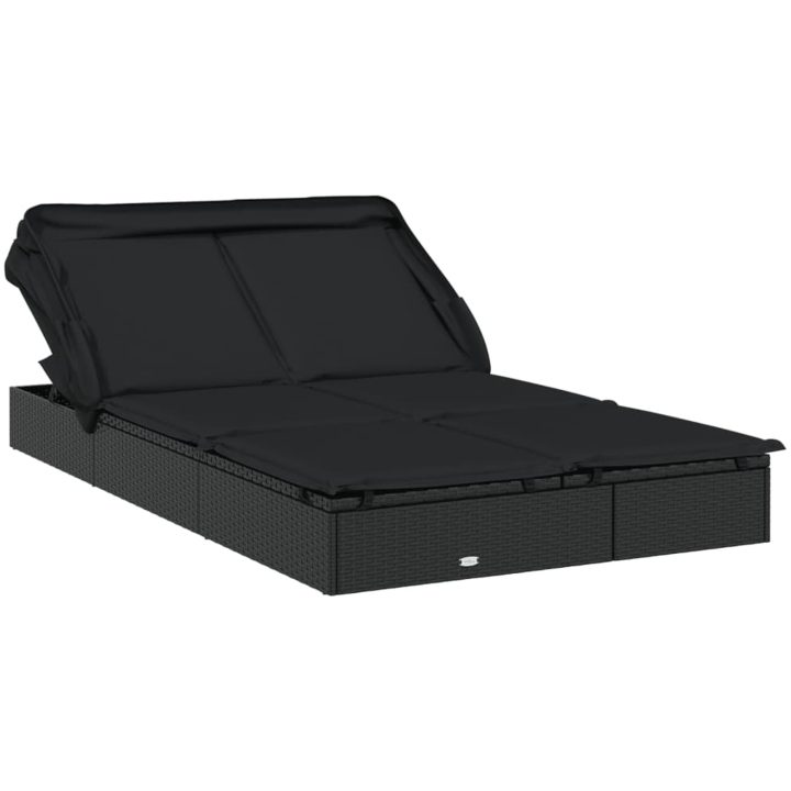 Solsäng med hopfällbart tak svart 213x118x97 cm konstrotting vidaXL – bild 2