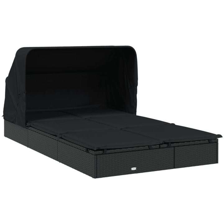Solsäng med hopfällbart tak svart 213x118x97 cm konstrotting vidaXL – bild 4