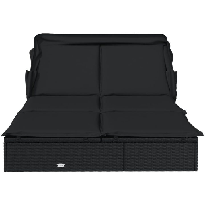 Solsäng med hopfällbart tak svart 213x118x97 cm konstrotting vidaXL – bild 6