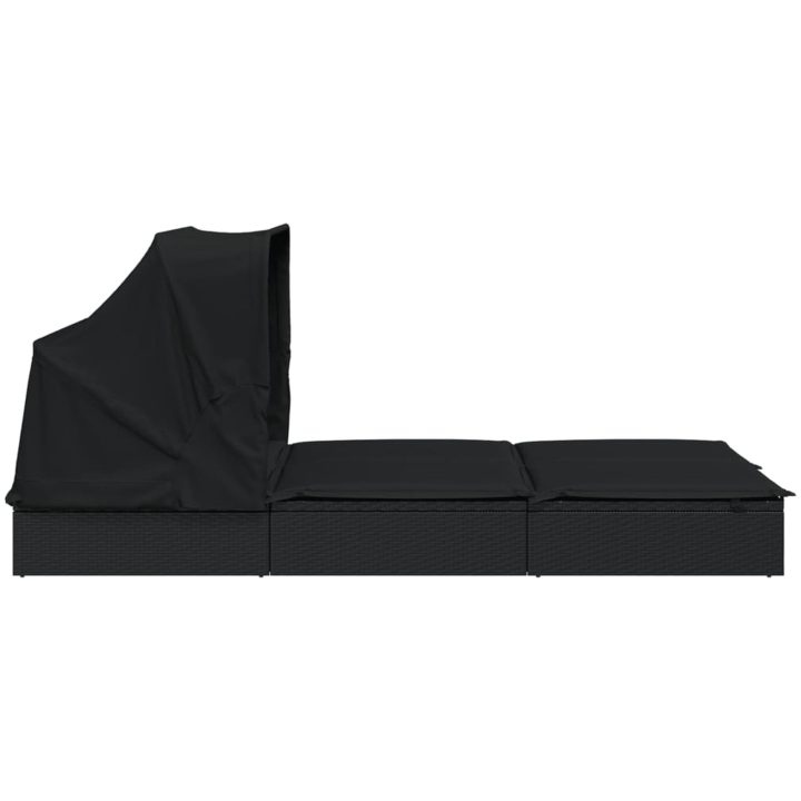 Solsäng med hopfällbart tak svart 213x118x97 cm konstrotting vidaXL – bild 7