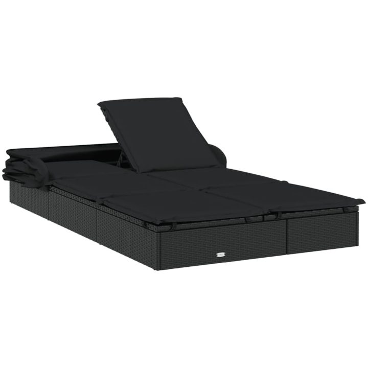 Solsäng med hopfällbart tak svart 213x118x97 cm konstrotting vidaXL – bild 9