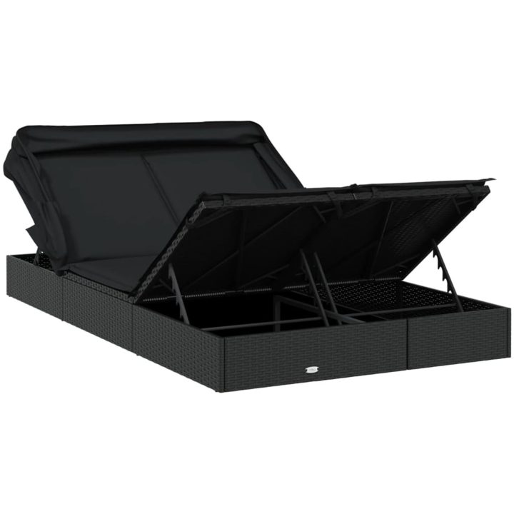 Solsäng med hopfällbart tak svart 213x118x97 cm konstrotting vidaXL – bild 10