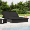 Solsäng med hopfällbart tak svart 213x118x97 cm konstrotting vidaXL – miniatyr 1