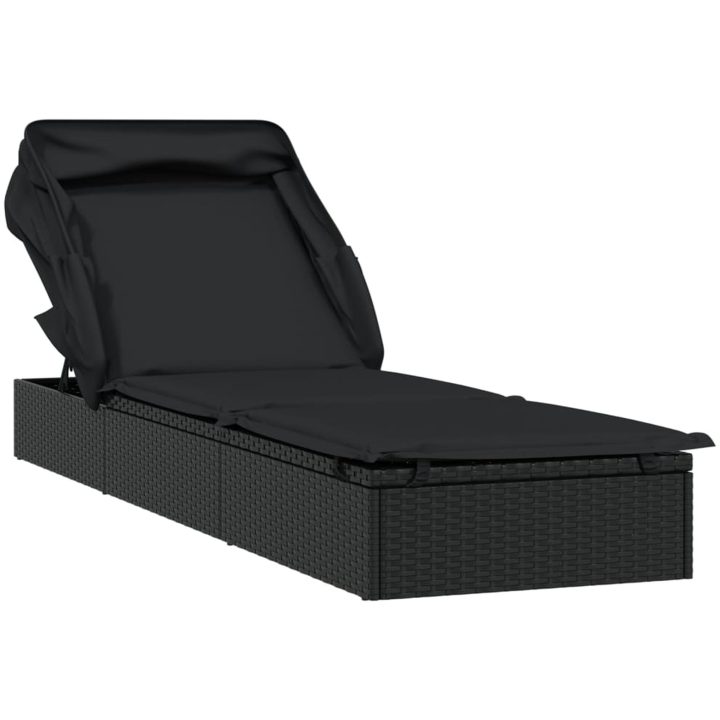 Solsäng med hopfällbart tak svart 213x63x97 cm PE-rotting vidaXL – bild 2