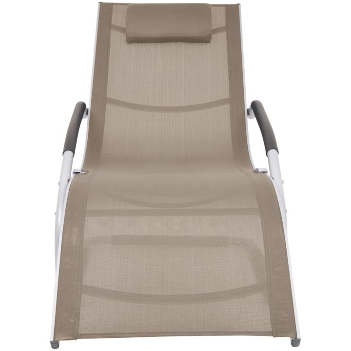 Solsäng med kudde aluminium och textilene taupe vidaXL – bild 2