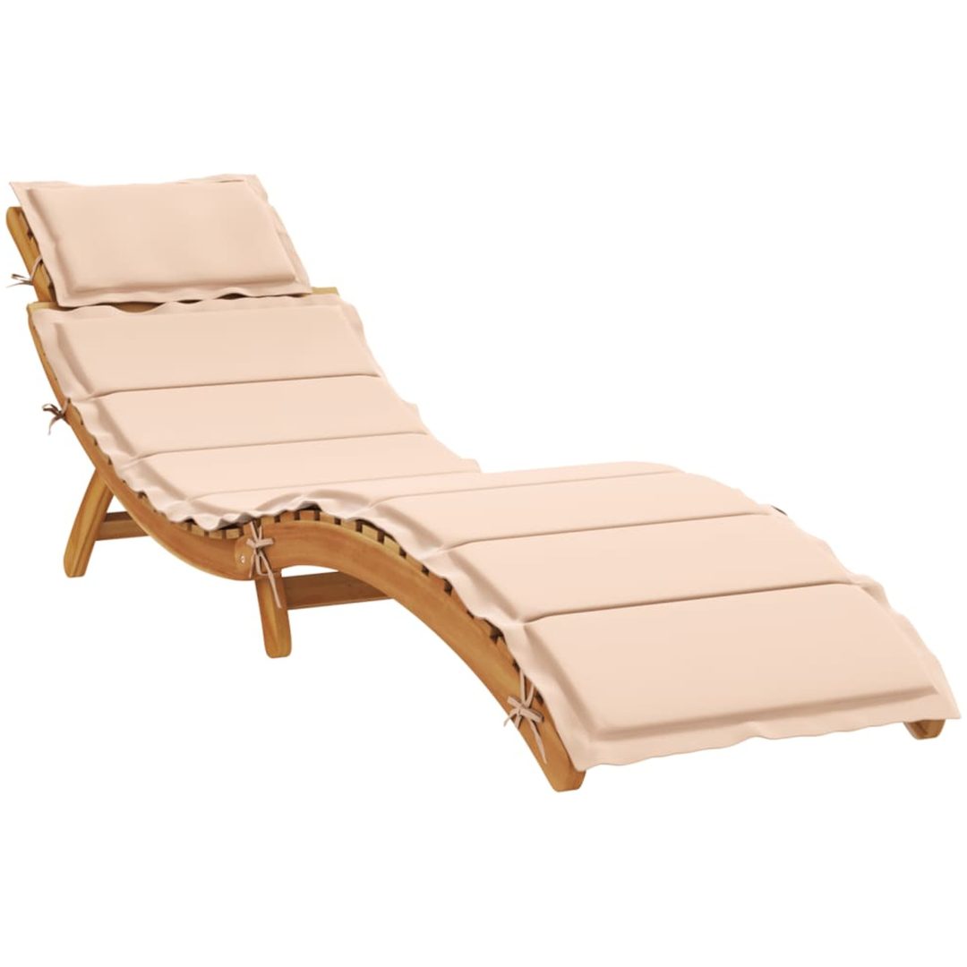 Solsäng med kudde beige massiv akacia vidaXL