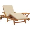 Solsäng med Kudde och Bord Beige Solid Akaciaträ vidaXL 200 x 67 x 84 cm – miniatyr 2
