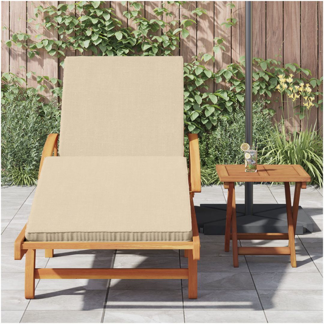 Solsäng med Kudde och Bord Beige Solid Akaciaträ vidaXL 200 x 67 x 84 cm – bild 3