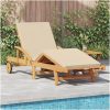 Solsäng med Kudde och Bord Beige Solid Akaciaträ vidaXL 200 x 67 x 84 cm – miniatyr 1