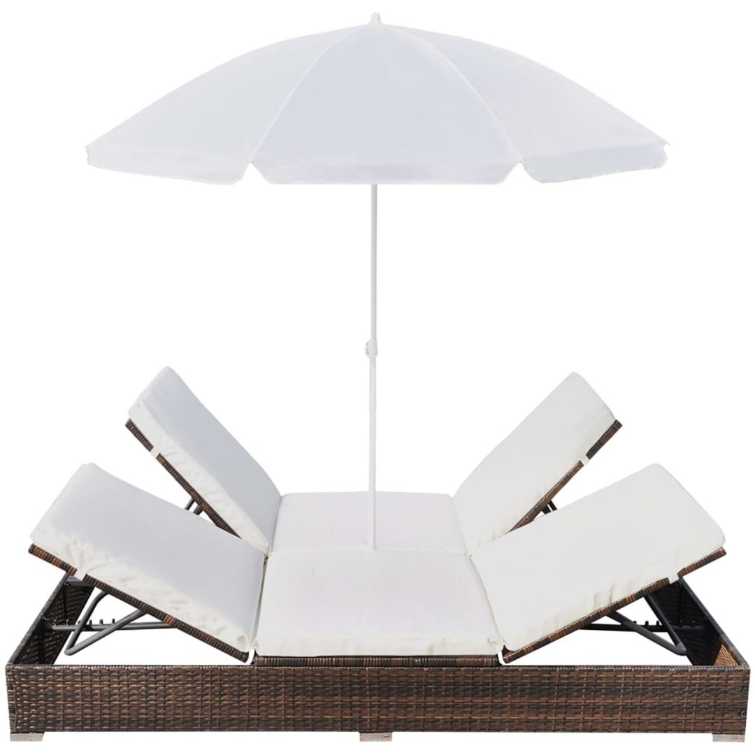 Solsäng med parasoll konstrotting brun vidaXL – bild 4