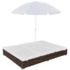 Solsäng med parasoll konstrotting brun vidaXL – miniatyr 1