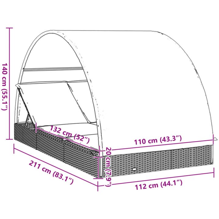 Solsäng med runt tak grå 211x112x140 cm konstrotting vidaXL – bild 12