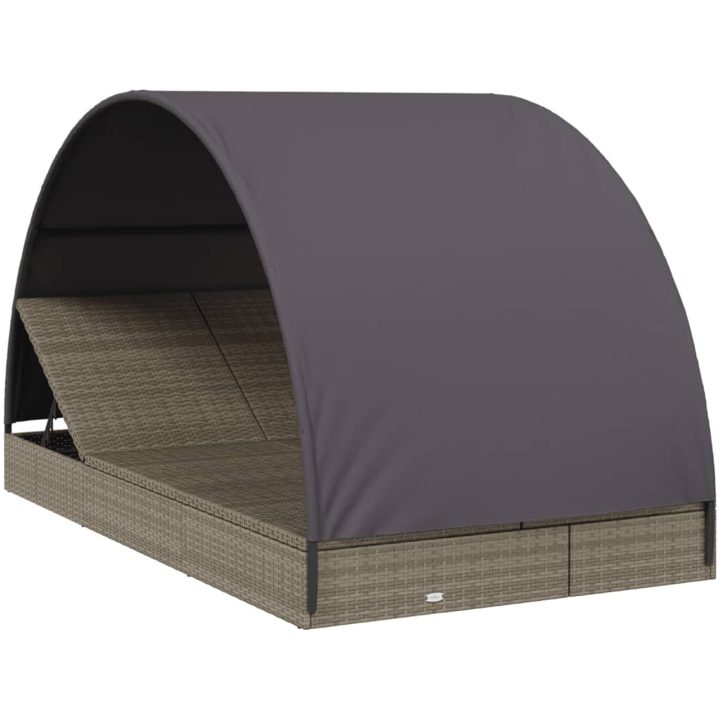 Solsäng med runt tak grå 211x112x140 cm konstrotting vidaXL – bild 3
