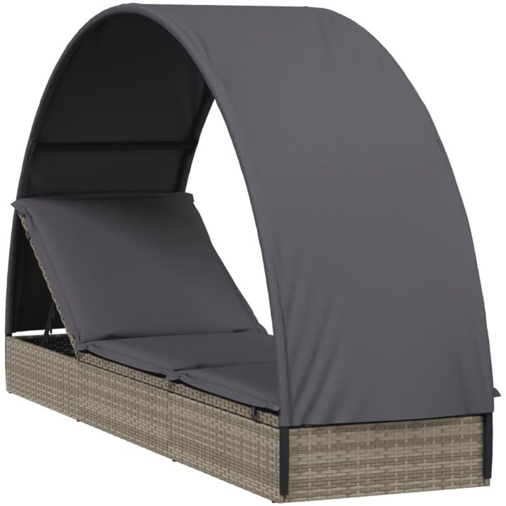 Solsäng med runt tak grå 211x57x140 cm konstrotting vidaXL – bild 2