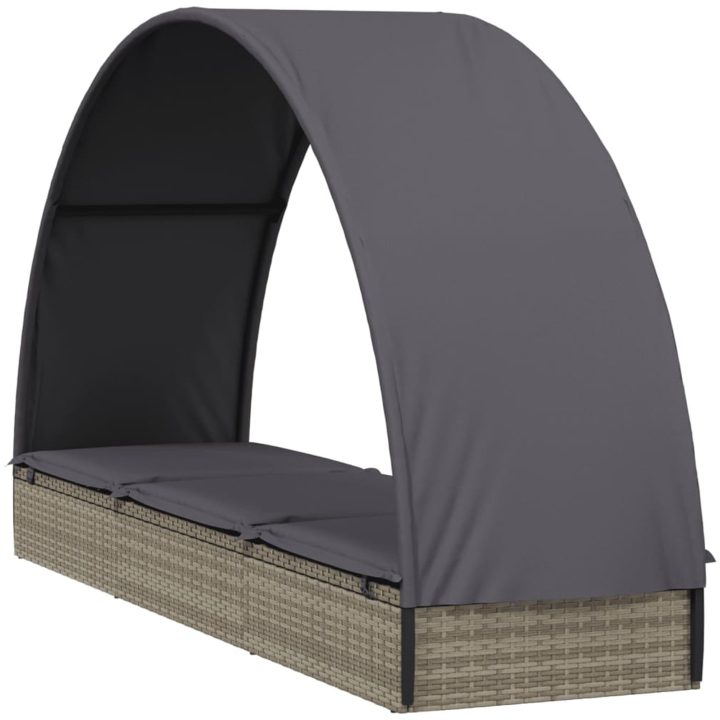 Solsäng med runt tak grå 211x57x140 cm konstrotting vidaXL – bild 4