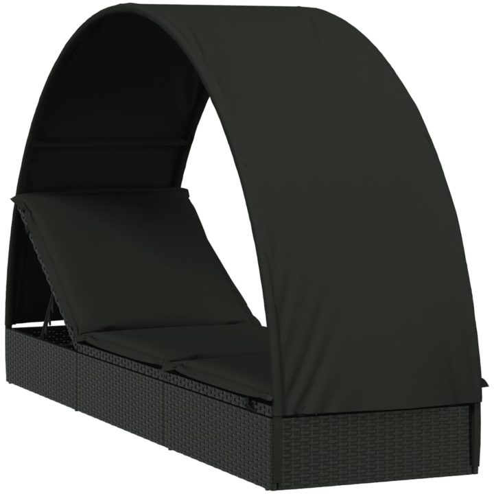 Solsäng med runt tak svart 211x57x140 cm konstrotting vidaXL – bild 2