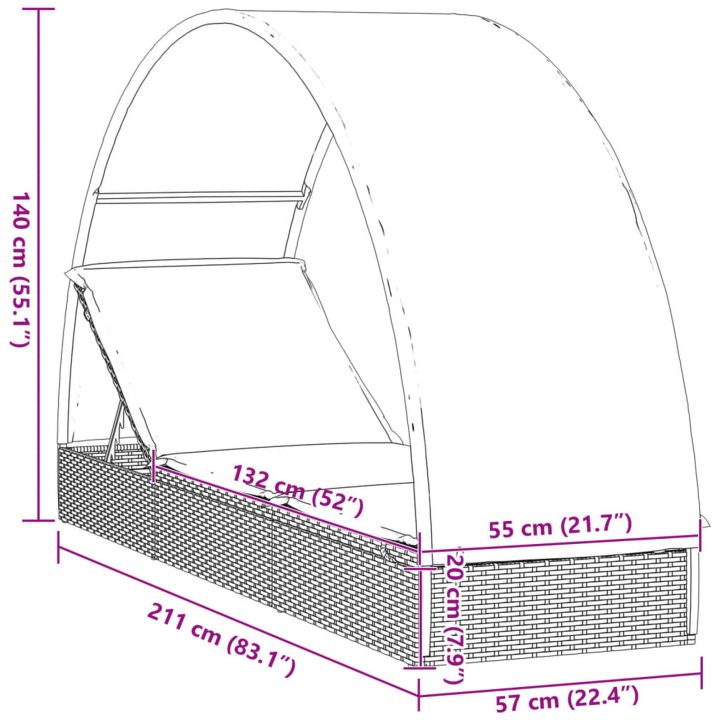 Solsäng med runt tak svart 211x57x140 cm konstrotting vidaXL – bild 11