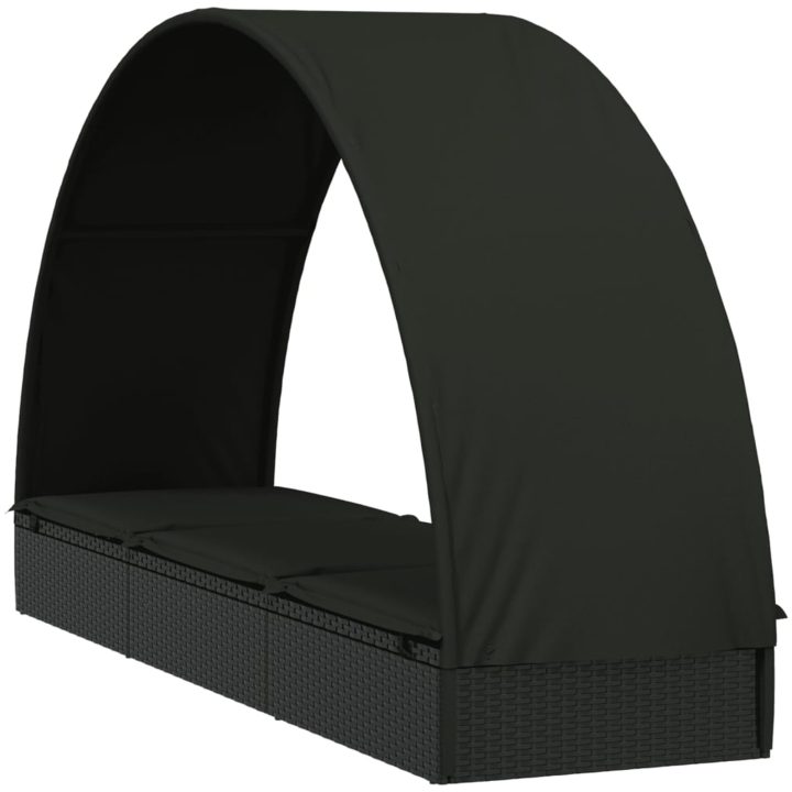 Solsäng med runt tak svart 211x57x140 cm konstrotting vidaXL – bild 4