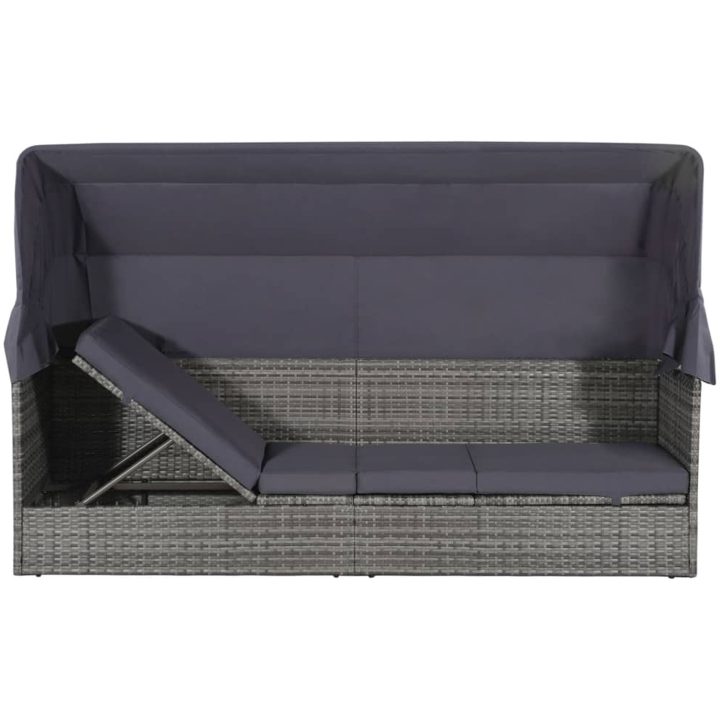 Solsäng med tak 205x62 cm konstrotting grå vidaXL – bild 2