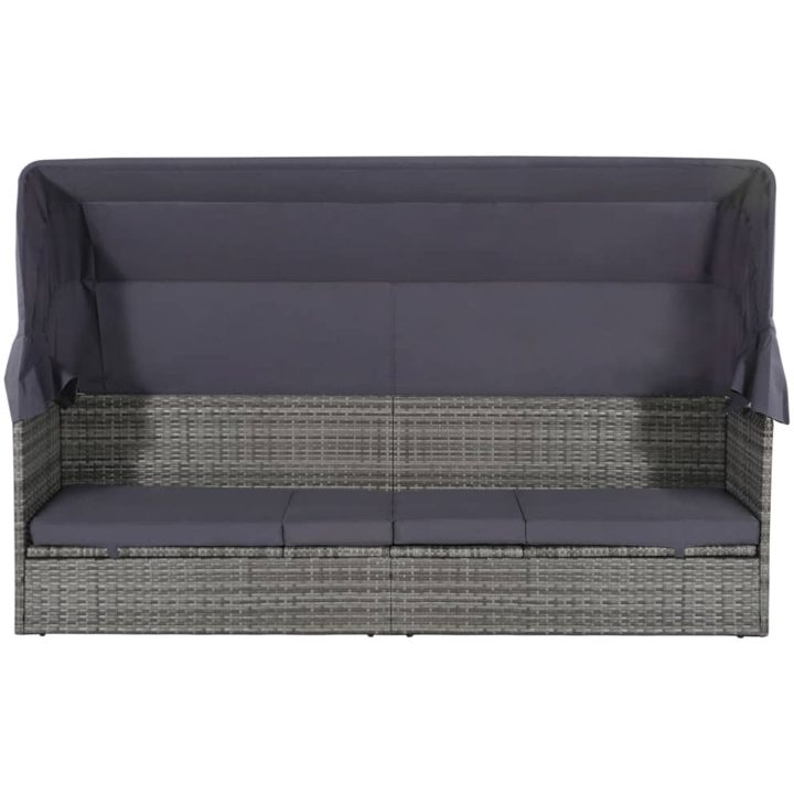 Solsäng med tak 205x62 cm konstrotting grå vidaXL – bild 5