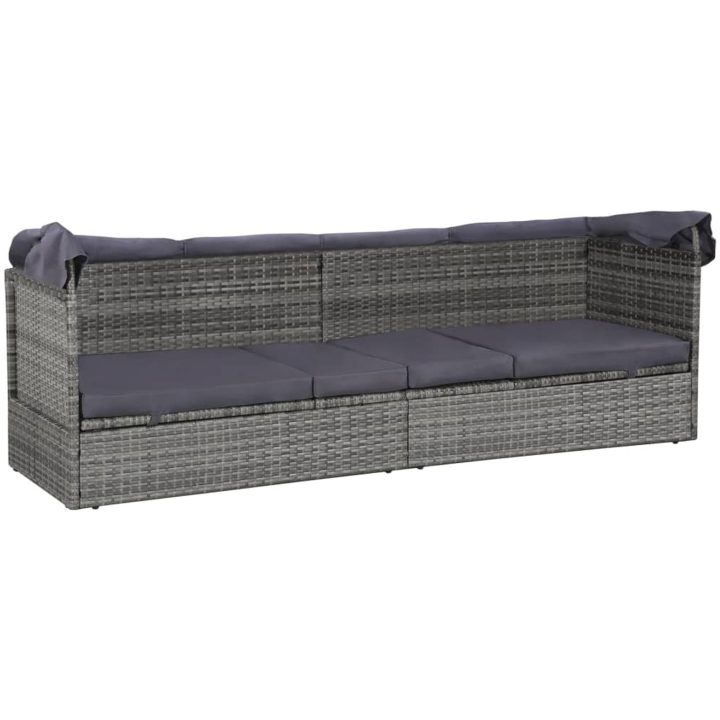 Solsäng med tak 205x62 cm konstrotting grå vidaXL – bild 6