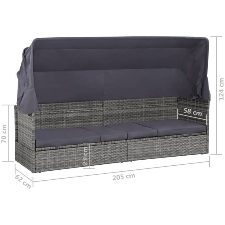 Solsäng med tak 205x62 cm konstrotting grå vidaXL – bild 8