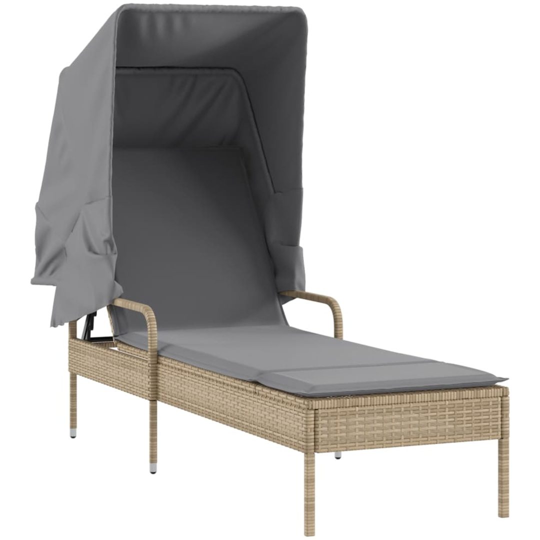 Solsäng med tak beige konstrotting vidaXL – bild 2